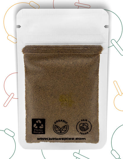The back of a Bebe Spice Baharat Blend packet