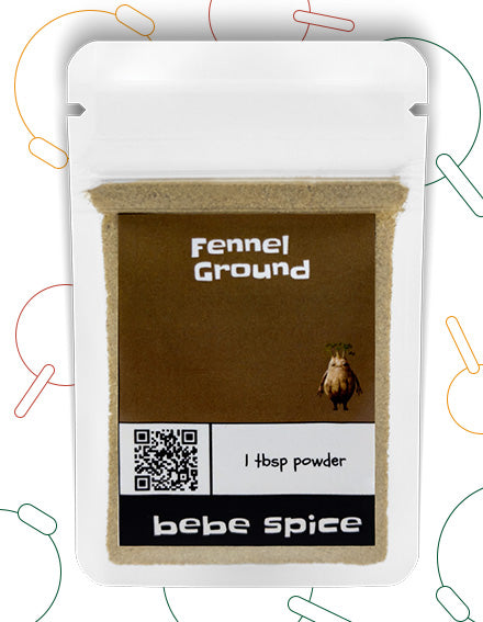 The front of a Bebe Spice ground Fennel Seed packet