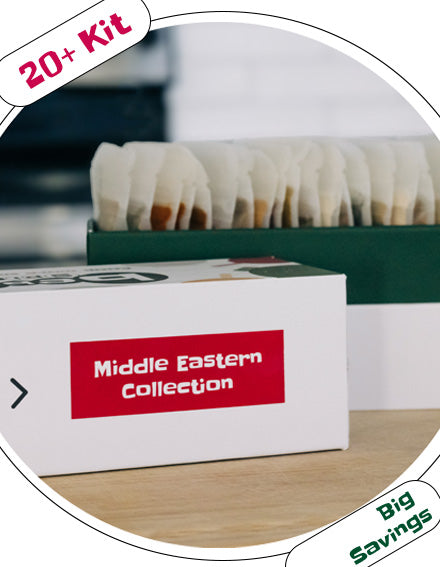 A close up of a lid of a Large Bebe Spice Kit. The label reads "Middle Eastern Collection."