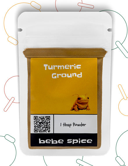 The front of a Bebe Spice Turmeric Powder packet