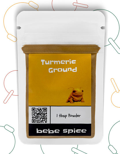 The front of a Bebe Spice Turmeric Powder packet